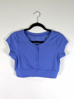 aerie Lavender-Blue Ribbed Button Crop Top